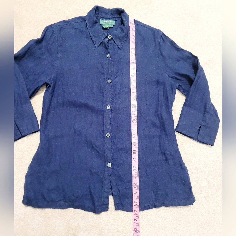 Lauren Ralph Lauren Women’s 100% Linen Button-Front Shirt Blouse Blue Size Small - Picture 7 of 10
